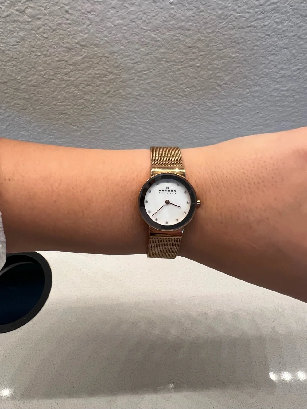 Skagen Gold Mesh Women's Watch with White Dial